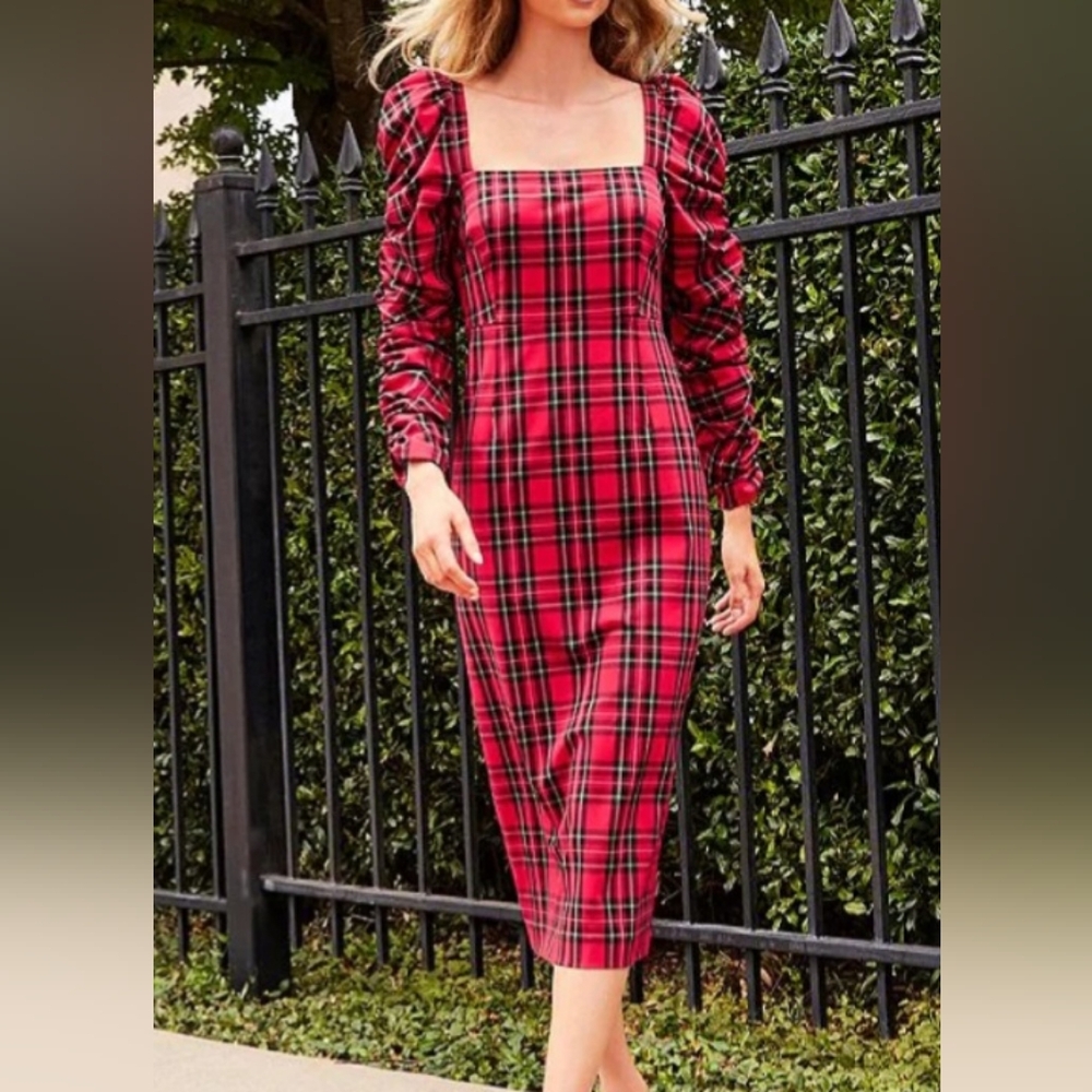 ANTONIO MELANI Red Plaid Long Sleeve Dress - Picture 4 of 8